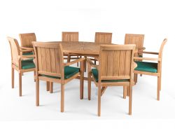 Sunburst 8 Seater Teak Garden Dining Table Furniture Set *CURRENTLY ONLY AVAILABLE WITH STANDARD STACKING CHAIRS*