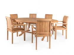 Sunburst 6 Seater Teak Garden Dining Table Furniture Set *CURRENTLY ONLY AVAILABLE WITH STANDARD STACKING CHAIRS*