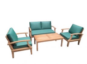 Deep Seating Teak Garden Table with Love Bench & 2 Chairs