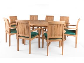 Sunburst 8 Seater Teak Garden Dining Table Furniture Set