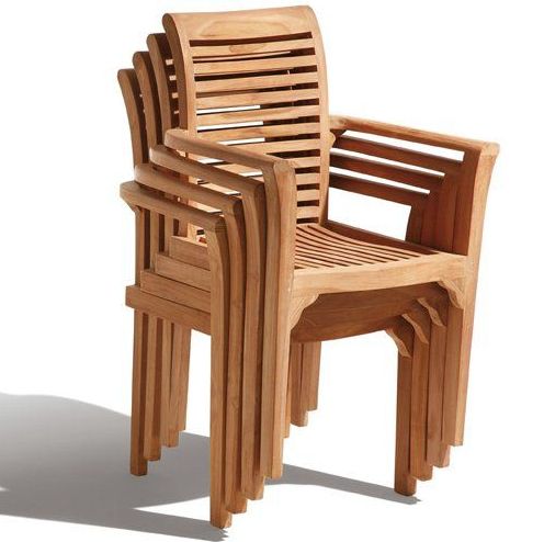 4 x Teak Stacking Chairs With Cushions