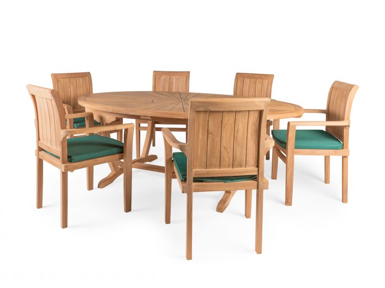 Sunburst 6 Seater Teak Garden Dining Table Furniture Set